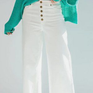 Wide Leg Bright White Mod Mariner Crop Button fly Pants